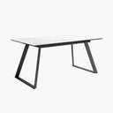 Mesa comedor extensible ROMINA PIEDRA con acabado efecto piedra y patas metálicas negras.