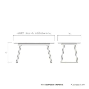 Mesa comedor extensible ROMINA PIEDRA con acabado efecto piedra y patas metálicas negras.
