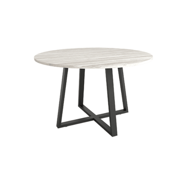 Mesa de comedor redonda fija Lugano con patas metálicas y sobre biselado