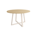 Mesa de comedor redonda fija Lugano con patas metálicas y acabado madera