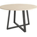 Mesa de comedor redonda fija Lugano con patas metálicas y sobre biselado en varios colores