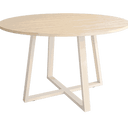 Mesa de comedor redonda fija Lugano con sobre biselado y patas metálicas