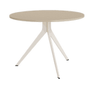 Mesa de comedor redonda fija ORTA con sobre biselado y patas metálicas