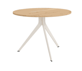 Mesa de comedor redonda fija ORTA con patas metálicas y sobre biselado