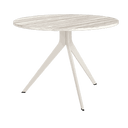 Mesa de comedor redonda fija ORTA con patas metálicas y sobre biselado de madera