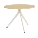 mesa de comedor redonda fija orta con patas metálicas y sobre biselado