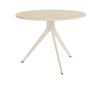 Mesa de comedor redonda fija ORTA con sobre biselado y patas metálicas