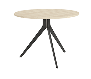 Mesa de comedor redonda fija ORTA con sobre biselado y patas metálicas