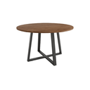 Mesa de comedor redonda fija Lugano con patas metálicas y diseño madera