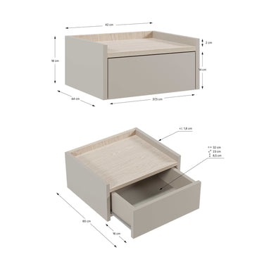 Mesa de noche suspendida EKALB en dormitorio moderno con cajón