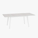 Mesa salón comedor extensible PALMIRA de diseño rectangular con sobre en varios colores y patas metálicas en blanco o negro, fabricada en España.