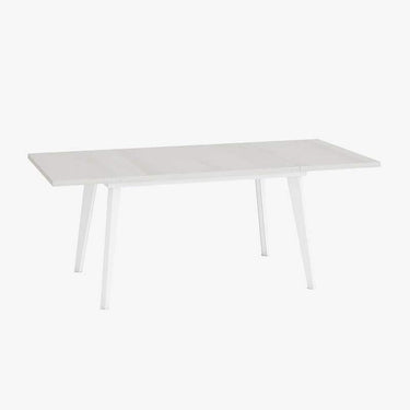 Mesa salón comedor extensible PALMIRA de diseño rectangular con sobre en varios colores y patas metálicas en blanco o negro, fabricada en España.