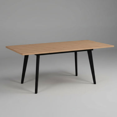 Mesa salón comedor extensible PALMIRA con superficie rectangular y patas metálicas en blanco o negro, personalizable en varios colores.