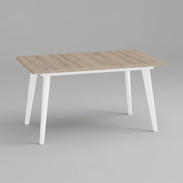 Mesa salón comedor extensible PALMIRA de diseño moderno con patas metálicas en blanco o negro y sobre en varios colores, fabricada en España.