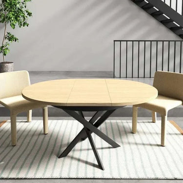 Mesa de comedor redonda extensible con patas metálicas en X modelo DONATA