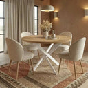 Mesa de comedor redonda fija con patas en X modelo DONATA de 110 cm diámetro y diseño moderno