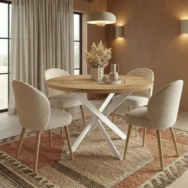 Mesa de comedor redonda fija con patas en X modelo DONATA de 110 cm diámetro y diseño moderno