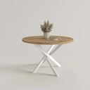 Mesa de comedor redonda fija patas metálicas en X modelo DONATA fabricada en España