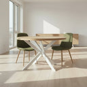 Mesa de comedor redonda fija patas metálicas en X modelo DONATA fabricada en España