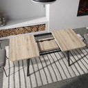 Mesa de comedor extensible LUNA rectangular con patas metálicas en X y sistema de apertura semi-automático