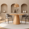 Mesa de comedor redonda BIMAN de madera natural con pata central amplia, diseño minimalista y diámetro de 120 cm.