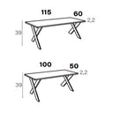 Mesa de centro fija BRUNA con patas metálicas en X estilo moderno para salón