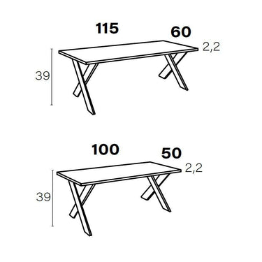 Mesa de centro fija BRUNA con patas metálicas en X estilo moderno para salón
