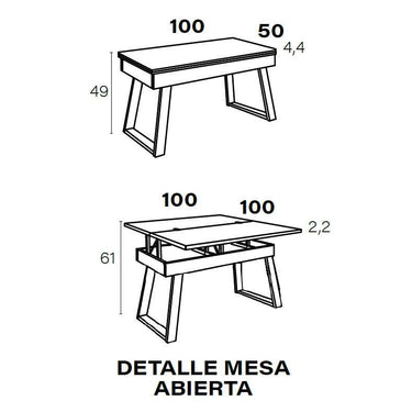 Medidas Mesa elevable convertible con patas metálicas trapecio modelo FIORENZA en sala moderna