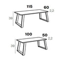 Mesa de centro fija GIADA con patas metálicas en trapecio, diseño geométrico y contemporáneo, disponible en varios colores y medidas.