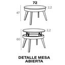 Medidas Mesa centro redonda elevable modelo CAELI con patas inclinadas y diseño moderno