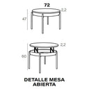 Medidas Mesa centro redonda elevable con patas metálicas mod. BELLA de diseño moderno y adaptable