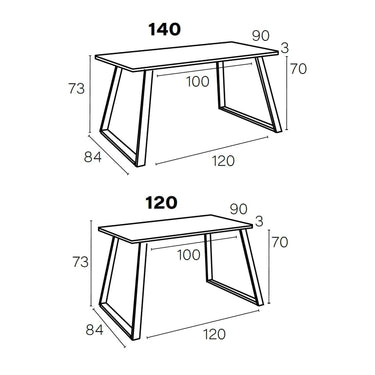 Mesa comedor fija BIANCA con patas metálicas trapecio, diseño moderno y medidas 120 o 140 cm, acabados variados y fabricación española.