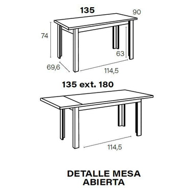 Mesa de comedor extensible ALLEGRA con pata tipo L y acabado en melamina de alta calidad
