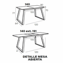 Mesa de comedor extensible AGNESE con patas trapecio y acabado en roble natural