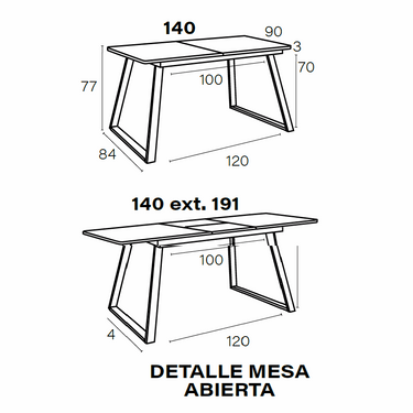 Mesa de comedor extensible AGNESE con patas trapecio y acabado en roble natural