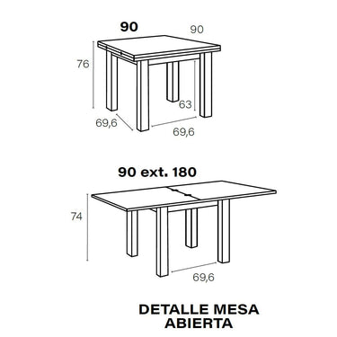 Mesa cuadrada extensible modelo GIULA con patas cuadradas y diseño moderno