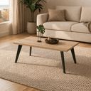 Mesa de centro fija STELLA con patas metálicas y diseño rectangular moderno en salón elegante