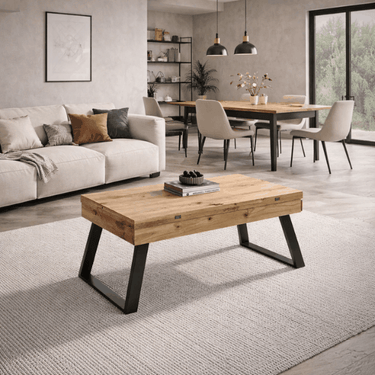 Mesa elevable convertible con patas metálicas trapecio modelo FIORENZA en salón moderno