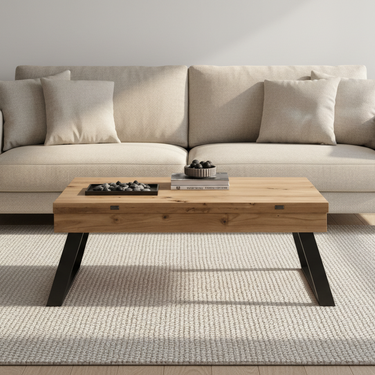 Mesa elevable convertible con patas metálicas trapecio modelo FIORENZA en salón moderno