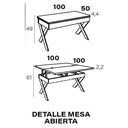 Mesa elevable convertible DONATA con patas metálicas en X y espacio de almacenaje interior
