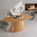 Mesa de comedor ovalada BIMAN en madera natural con pata central ancha y acabado minimalista