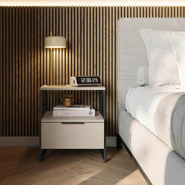 Mesita de noche Ailev Perla con diseño minimalista y cajón amplio