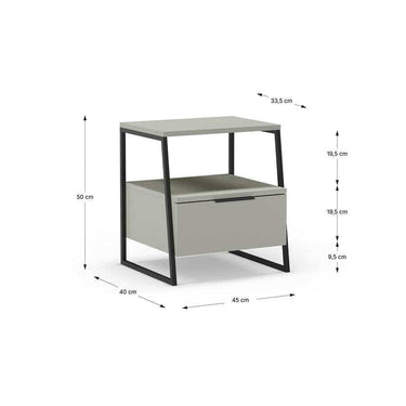 Mesita de noche Ailev verde con un cajón y patas negras diseño contemporáneo