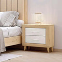 Cabecero 160 listonado de madera con dos mesitas de noche, dormitorio matrimonio L'AQUILA, personalizable y fabricado en España