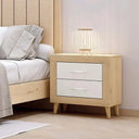 Cabecero 160 listonado de madera con dos mesitas de noche, dormitorio matrimonio L'AQUILA, personalizable y fabricado en España