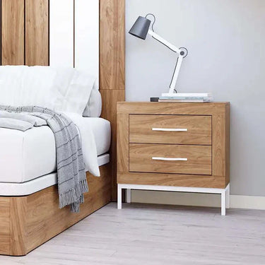 Cabecero 160 listonado de madera con mesitas de noche a juego en dormitorio matrimonio L'AQUILA Mod. 1