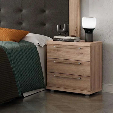 Mesita de noche Génova 3 cajones personalizable en colores y acabados para dormitorio moderno