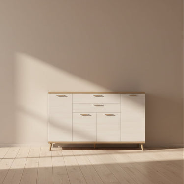 Aparador salón Bolonia 140 cm con tres puertas y dos cajones en madera de estilo moderno