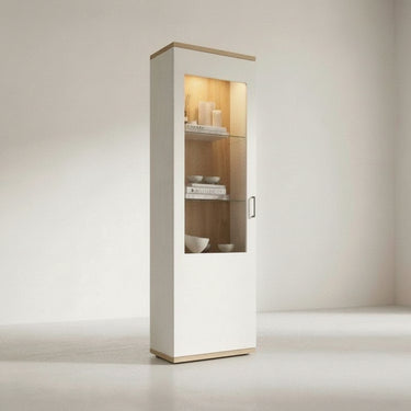 Mueble de salón comedor completo Bolonia con vitrina alta, estantería y mueble TV