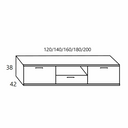 Mueble para TV lineal de melamina, sin color indicado, con dos puertas laterales y módulo central con hueco y cajón.